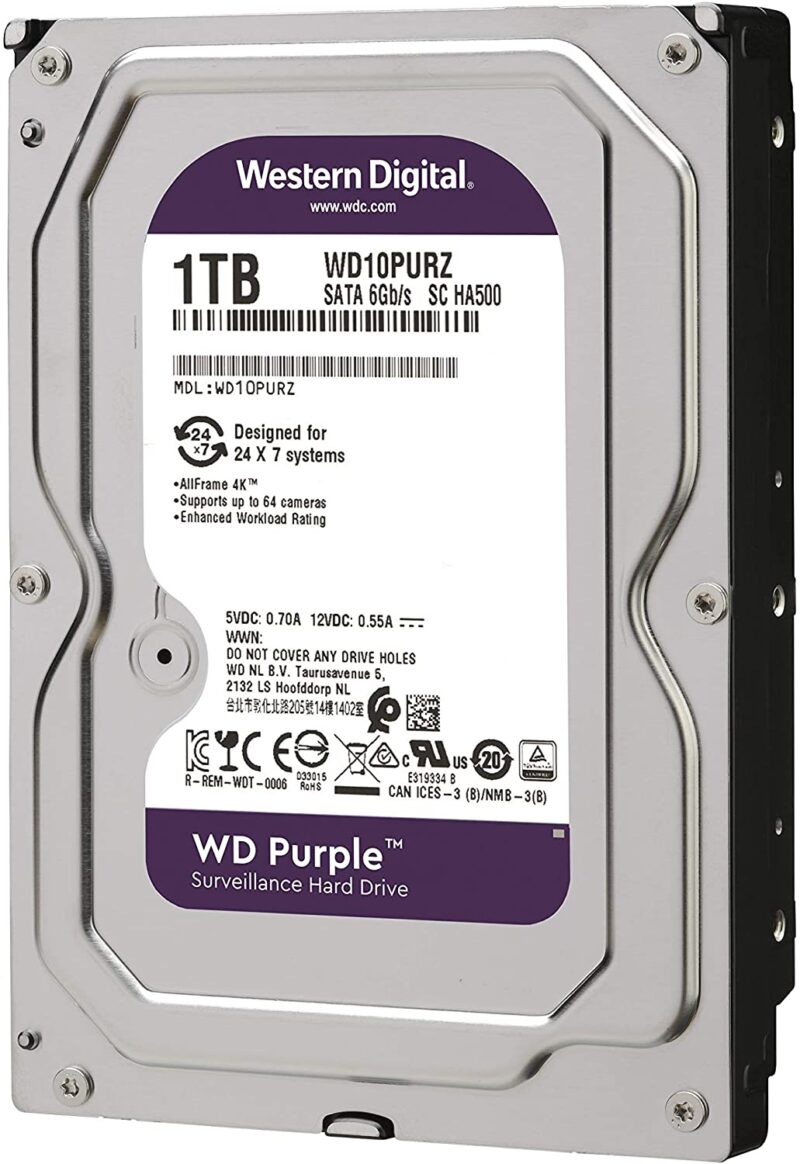 WD Surveillance Purple 5400 rpm SATA III 3.5″ Internal Hard Drive - 1 TB